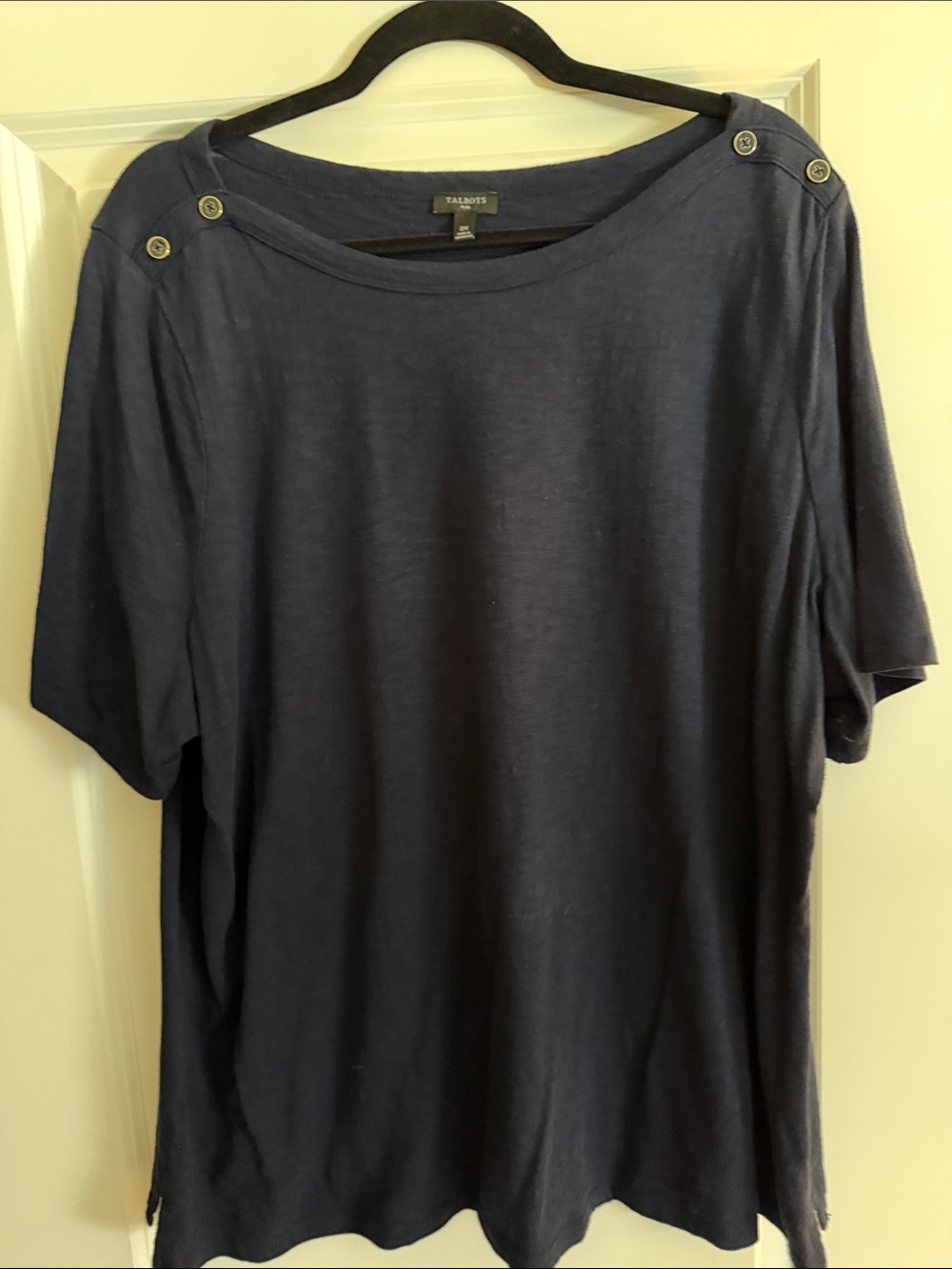 Talbots Navy Short-Sleeve Tee with Button Shoulder Detail